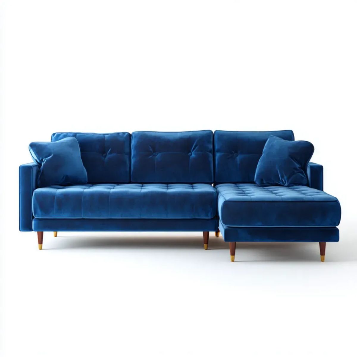Granatowa sofa narożna z szezlongiem z aksamitu 260 x 160 x 85 cm, prawostronna