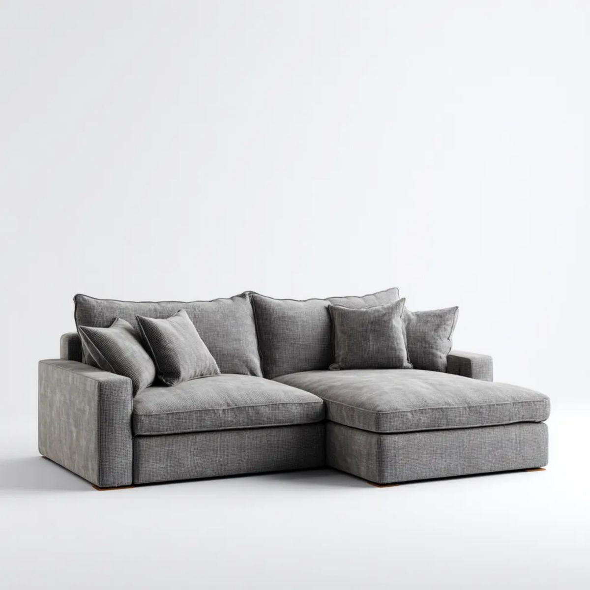 Prawostronna sofa narożna z szezlongiem z tkaniny, szara, 280 x 170 x 85 cm