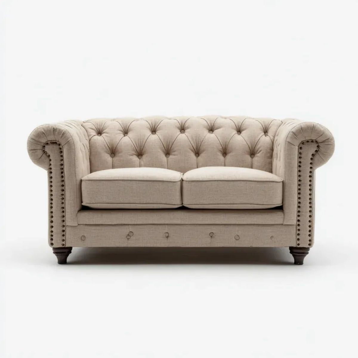 Sofa dwuosobowa Chesterfield beżowa z tapicerką poliestrową 170 x 90 x 75 cm