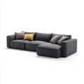 Ciemnoszara sofa narożna z pufą, tapicerowana tkaniną sztruksową, 270 x 170 x 85 cm