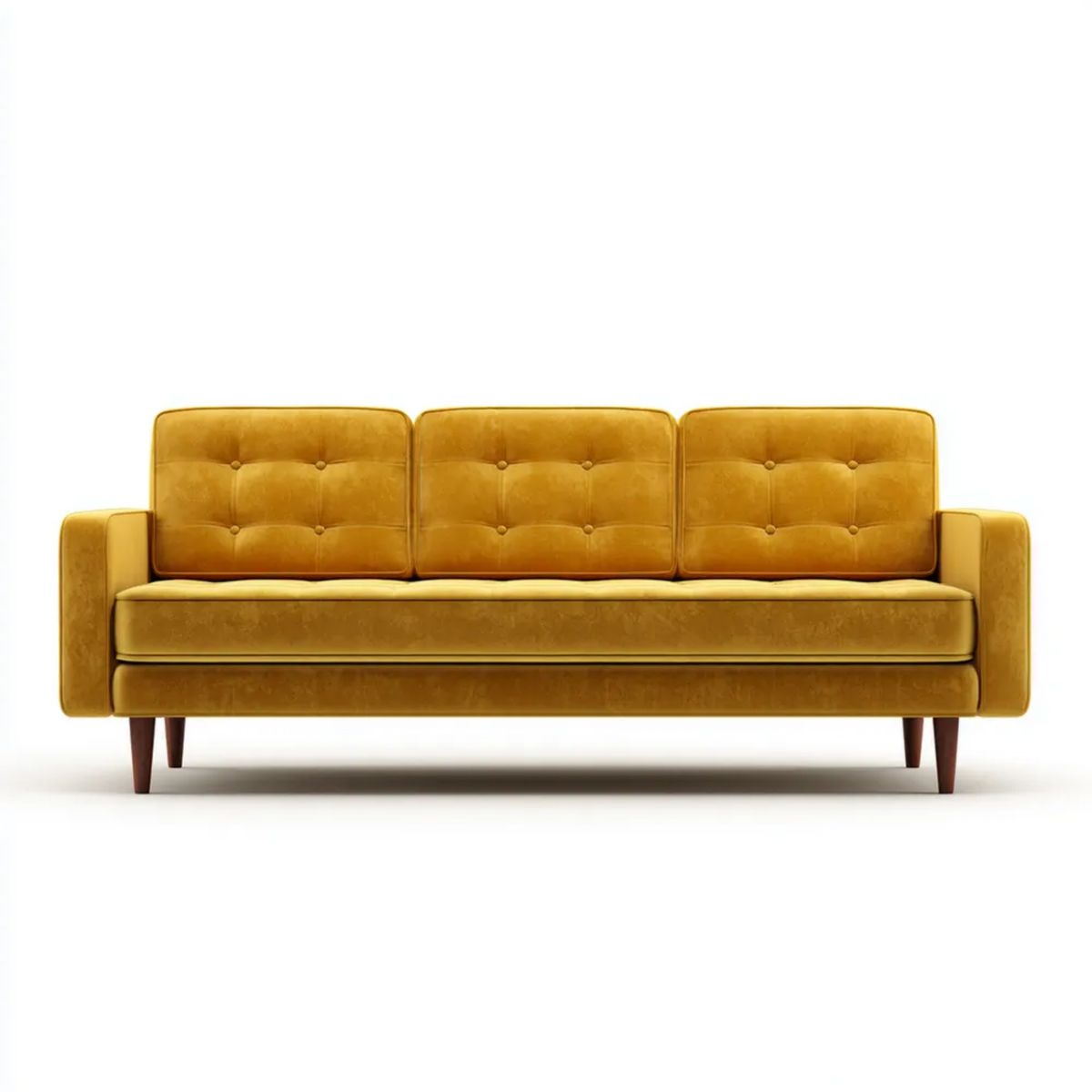 Trzyosobowa sofa musztardowa z poliestru 220 x 85 x 85 cm