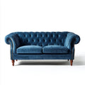 Sofa dwuosobowa Chesterfield granatowa z aksamitu poliestrowego 180 x 90 x 78 cm