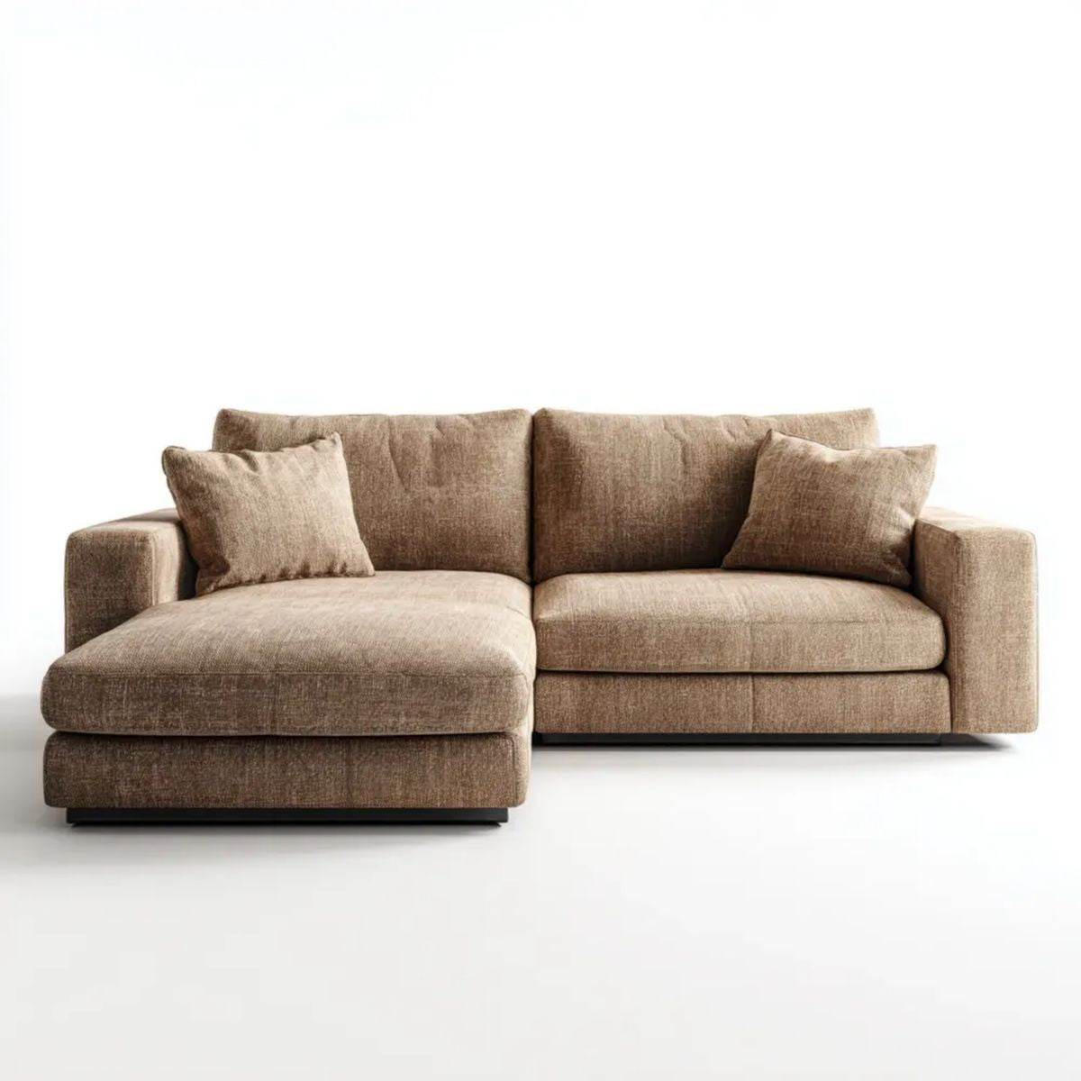 Lewostronna sofa narożna w kształcie L z szezlongiem, brązowo-beżowa, z poliestru, 270 × 170 × 85 cm