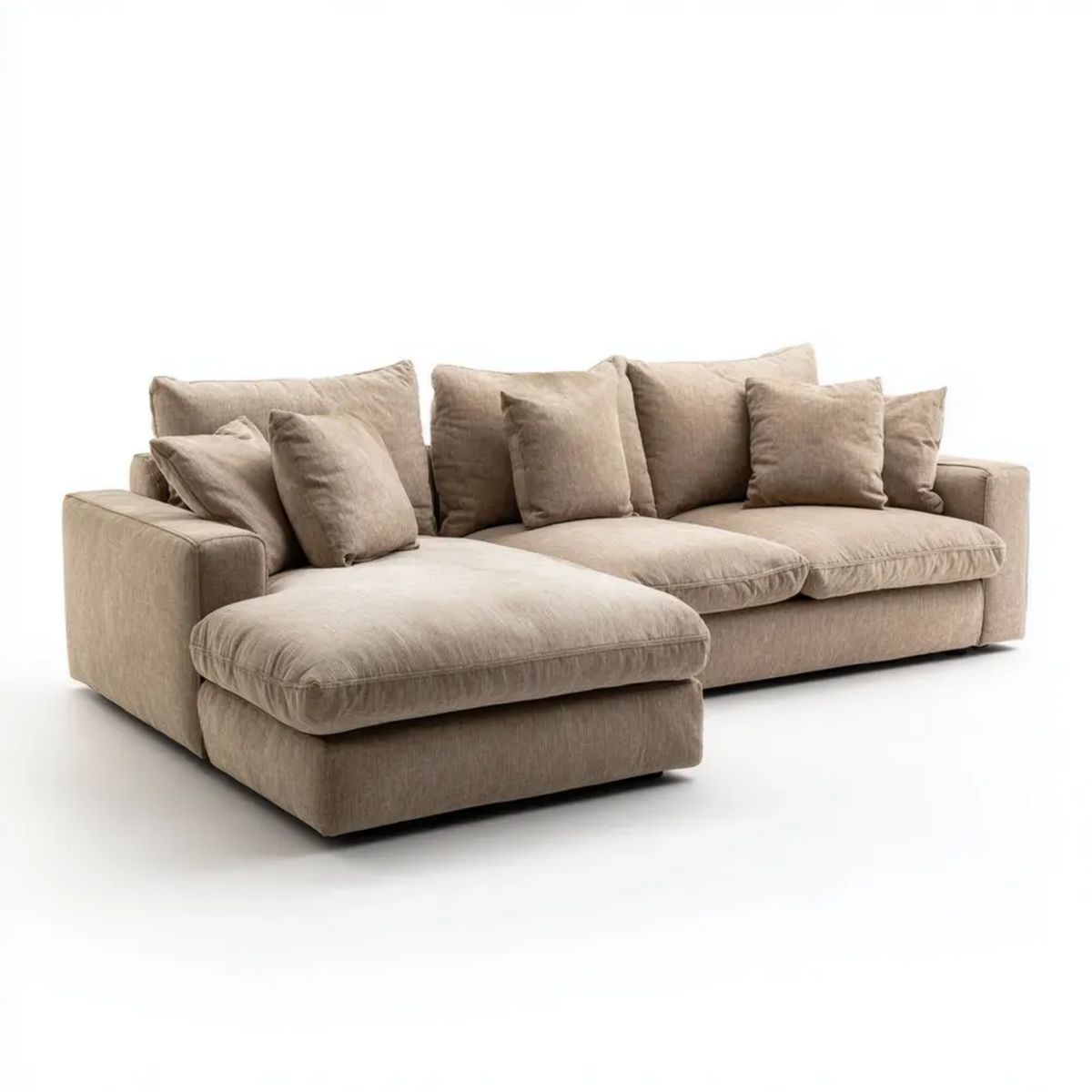 Lewostronna sofa narożna w kształcie L z tkaniny, beżowa, 280 × 170 × 85 cm