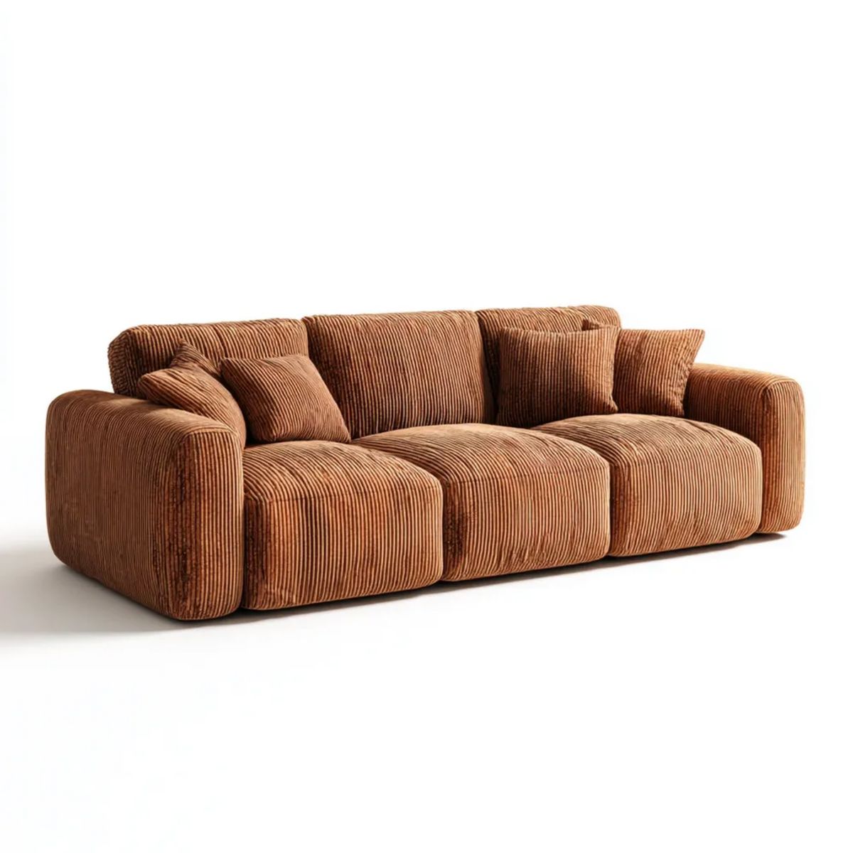 Trzyosobowa sofa z poliestru sztruksowego, brązowa, 240 x 100 x 75 cm, z 4 poduszkami